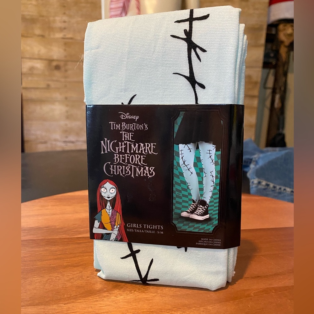 Girls Disney Tim Burton's Nightmare Before Christmas Blue and Black Tights NEW